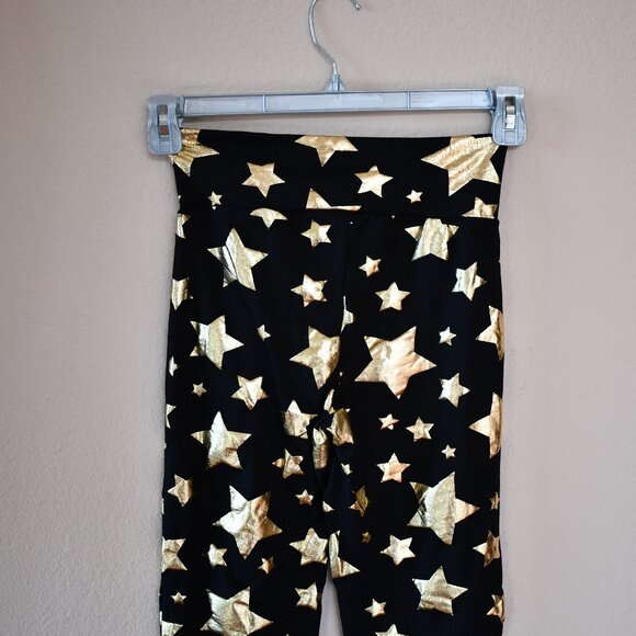 LA Winner Women's Full-Length Black Pull on Gold Shiny Star Leggings Size M - Picture 1 of 5